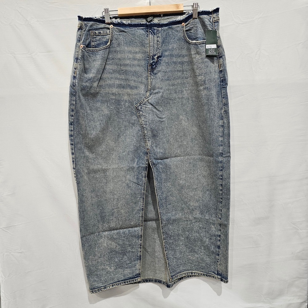 New Denim Maxi Skirt Blue Raw Hem Front Slit Size 17 Y2K Vintage Inspired NWT